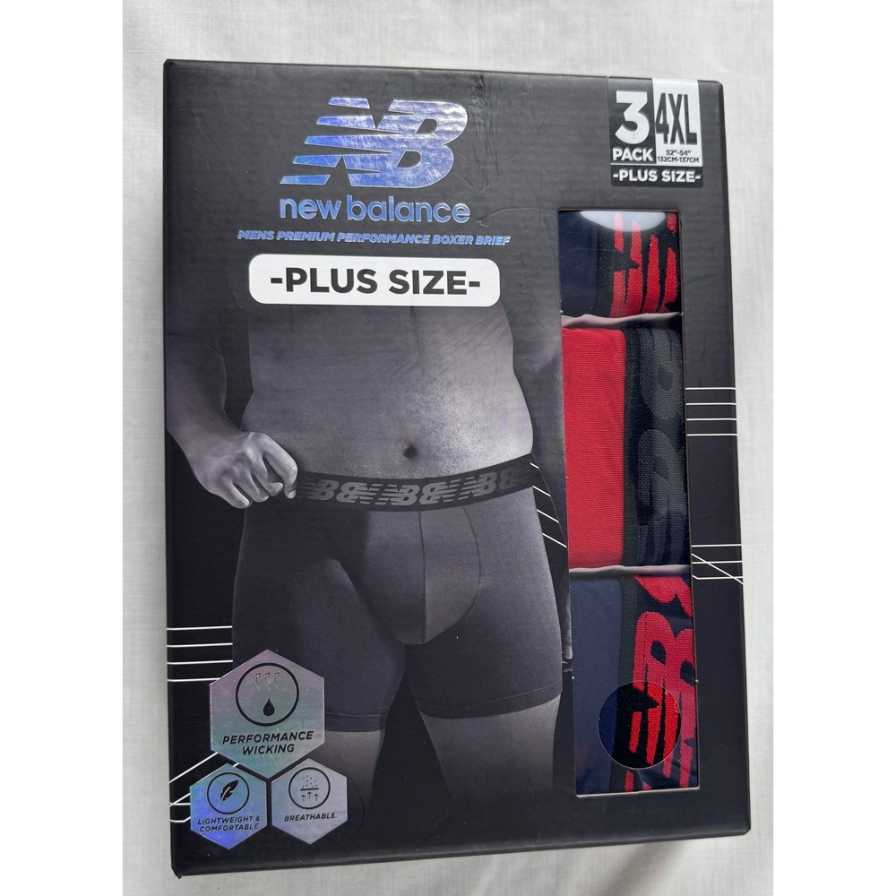 New Balance Mens 3 Pack Premium Performance Boxer Briefs 4XL Plus